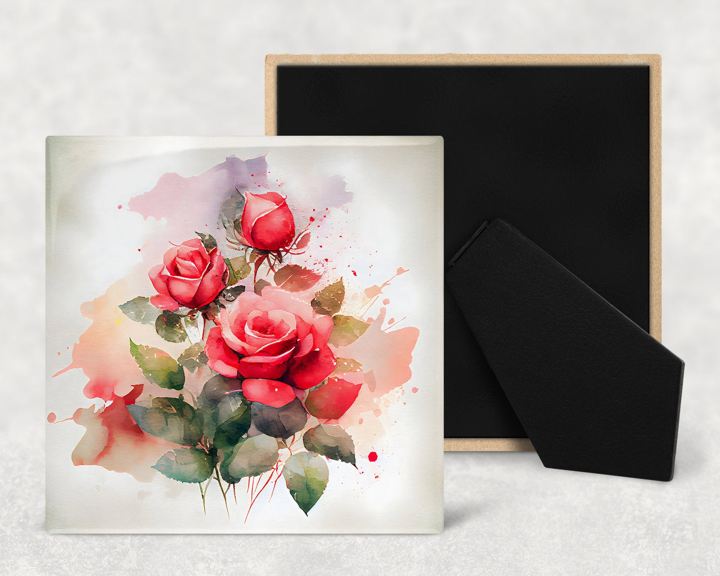 Rose Bouquet Art Decorative Ceramic Tile Set with Optional Easel Back - Available in 4 sizes - Set of 4