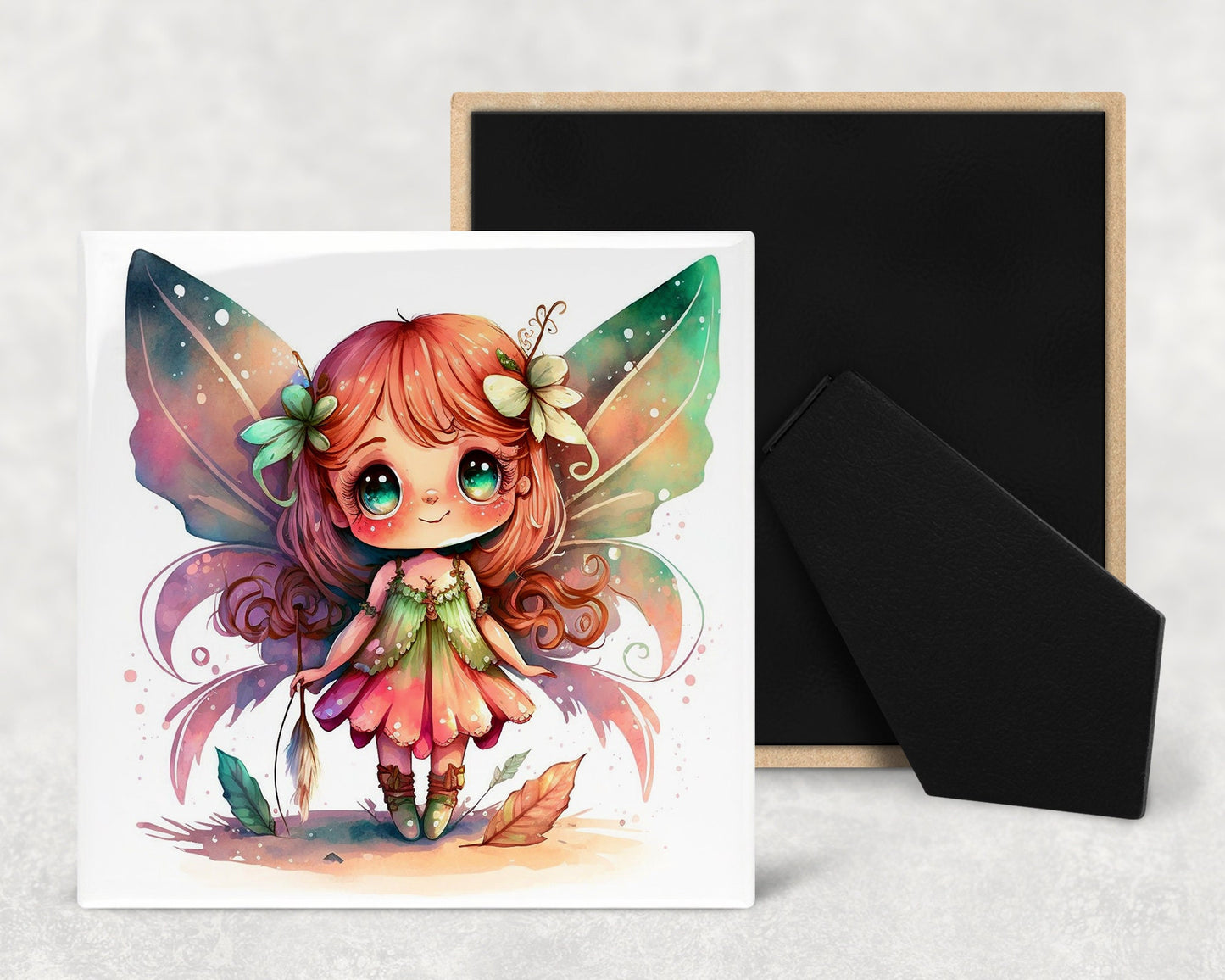 Cute Fae Art Decorative Ceramic Tile Set with Optional Easel Back - Available in 4 sizes - Set of 4