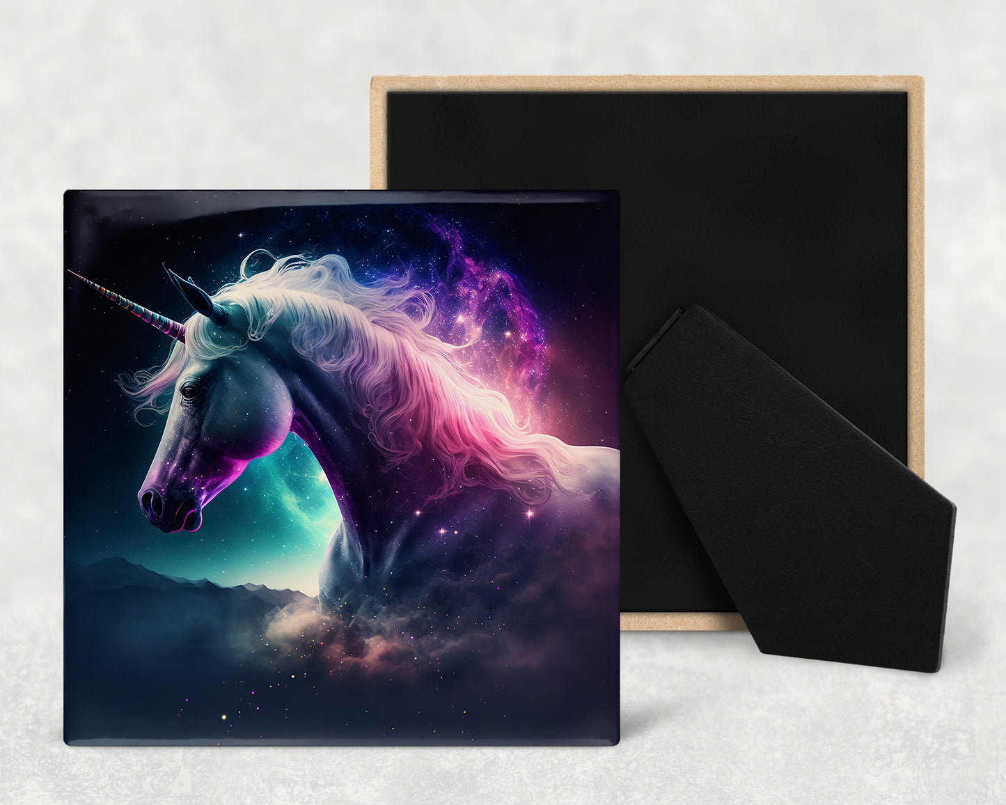 Mystic Unicorns Art Decorative Ceramic Tile Set with Optional Easel Back - Available in 4 sizes - Set of 4