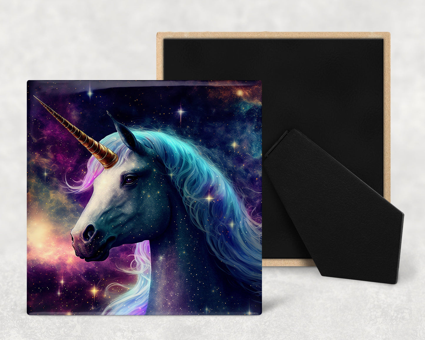 Mystic Unicorns Art Decorative Ceramic Tile Set with Optional Easel Back - Available in 4 sizes - Set of 4
