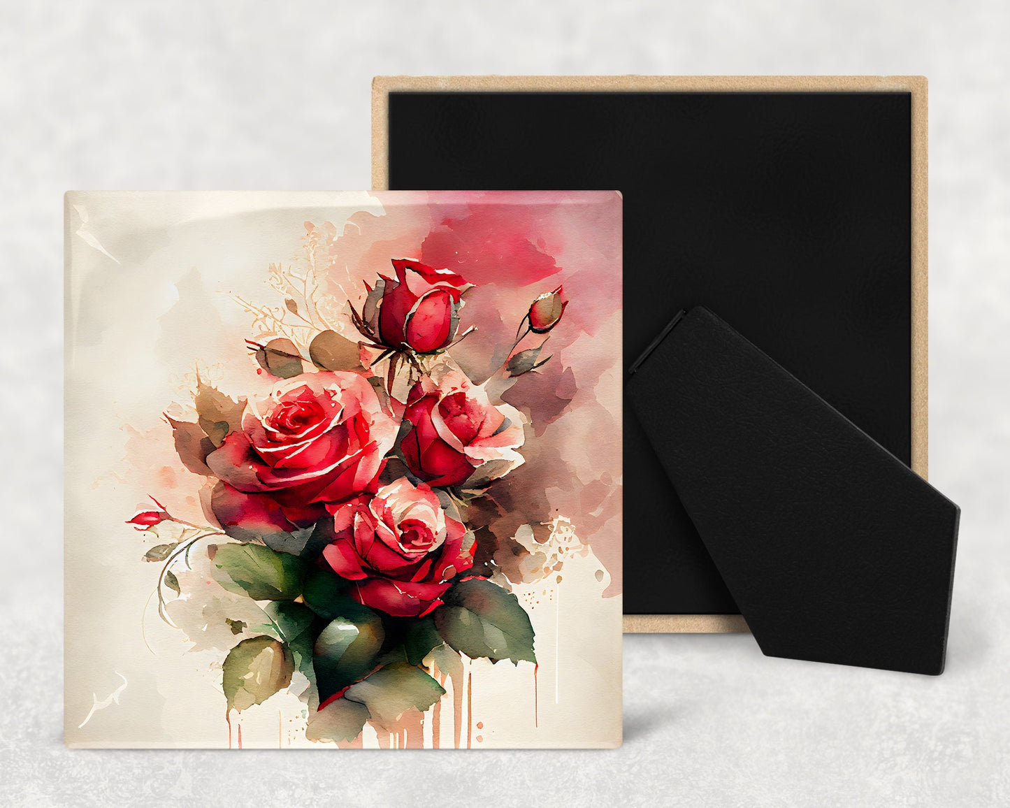 Rose Bouquet Art Decorative Ceramic Tile Set with Optional Easel Back - Available in 4 sizes - Set of 4