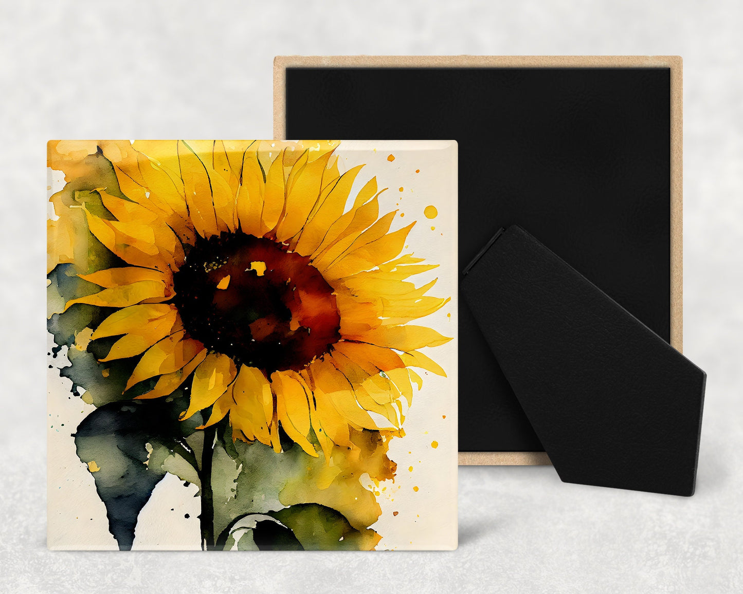 Sunflowers Art Decorative Ceramic Tile Set with Optional Easel Back - Available in 4 sizes - Set of 4