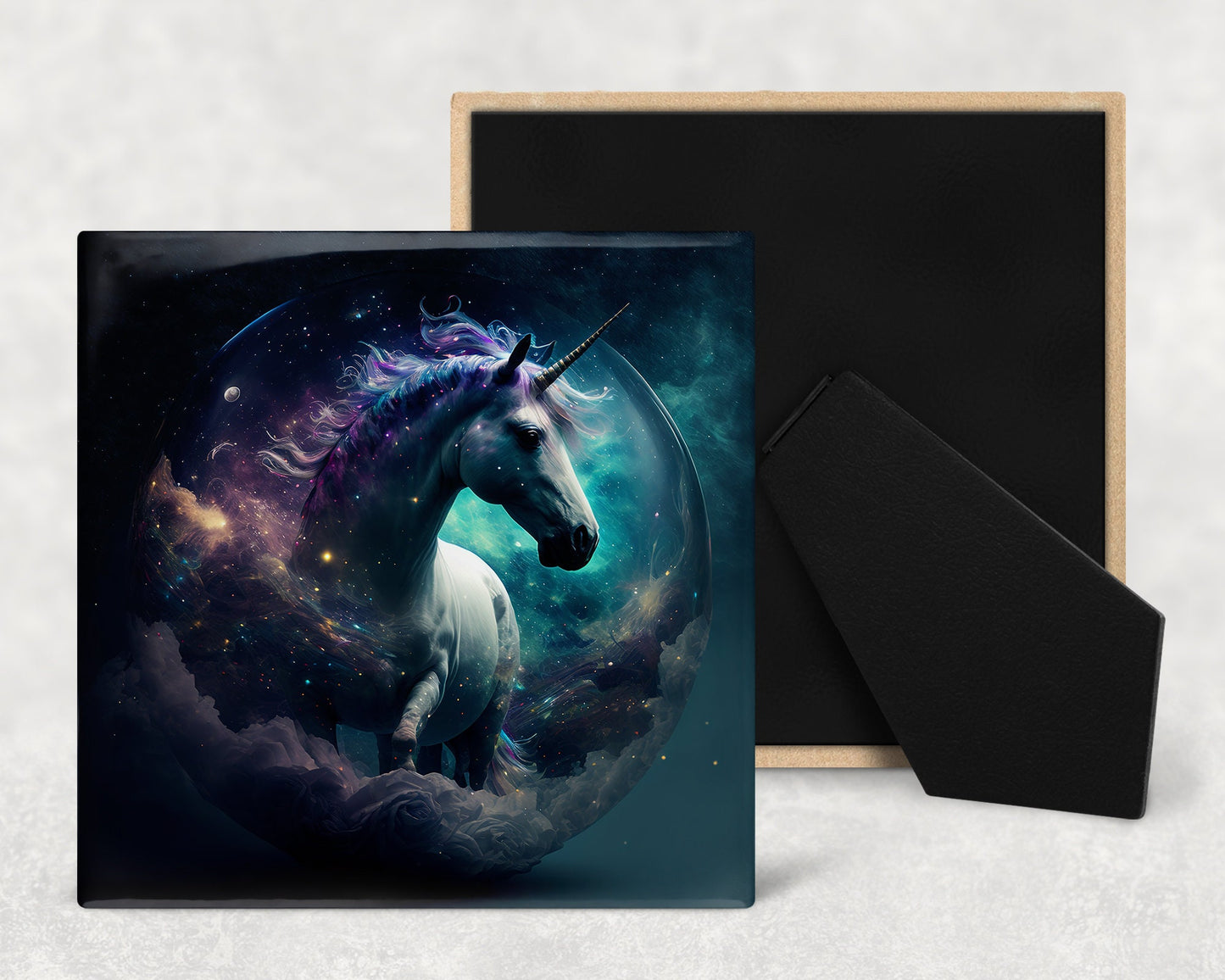 Mystic Unicorns Art Decorative Ceramic Tile Set with Optional Easel Back - Available in 4 sizes - Set of 4