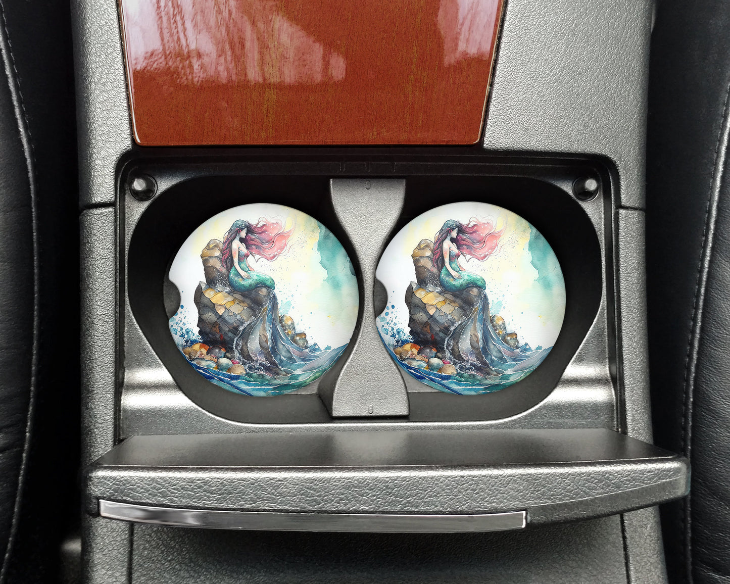 Abstract Watercolor Mermaid Art Car Coasters - Matching Pair - Set of 2