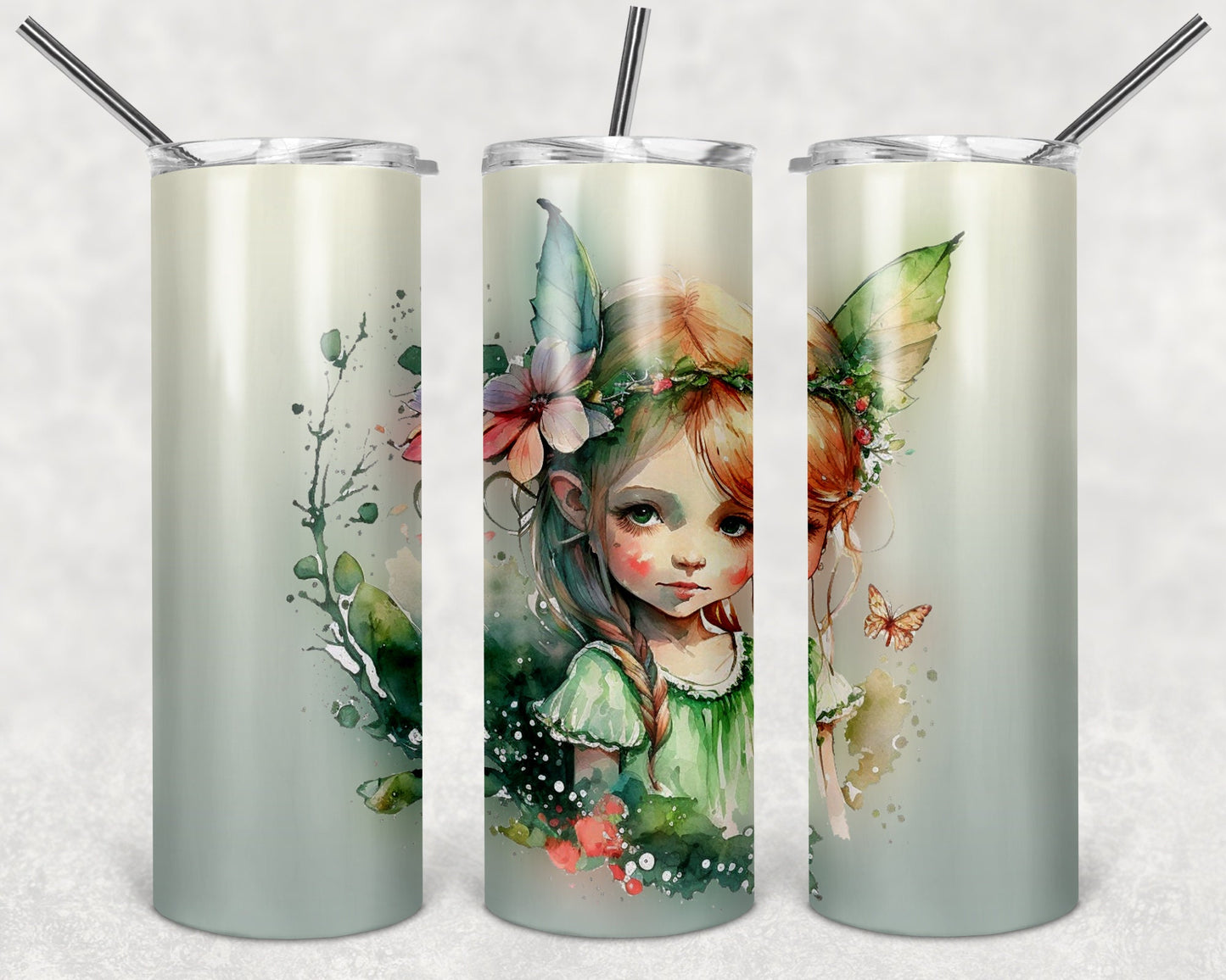 Cute Watercolor Fairy Portrait Art 20oz Skinny Tumbler - Stainless Steel