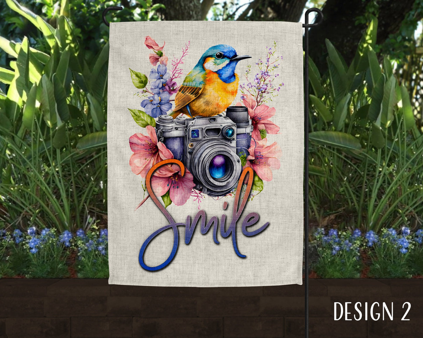 Smile Camera Photographer Art Garden Flag - 8 Design Choices