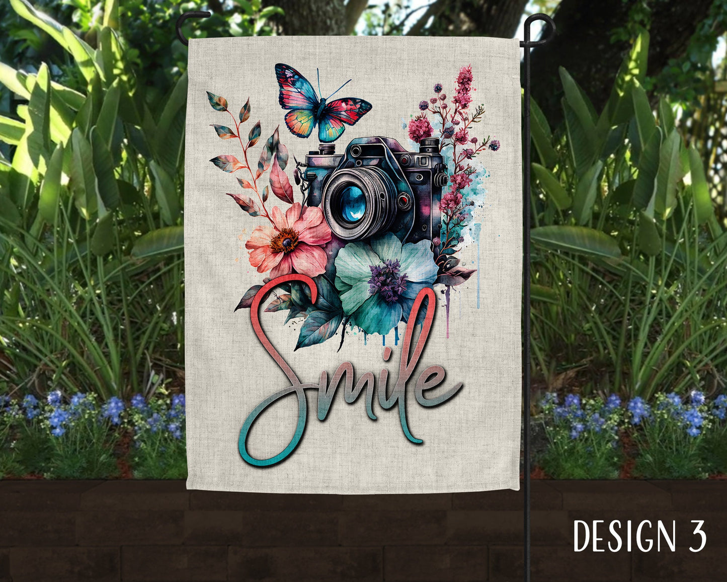 Smile Camera Photographer Art Garden Flag - 8 Design Choices
