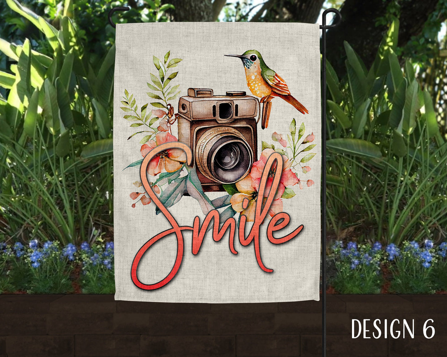 Smile Camera Photographer Art Garden Flag - 8 Design Choices