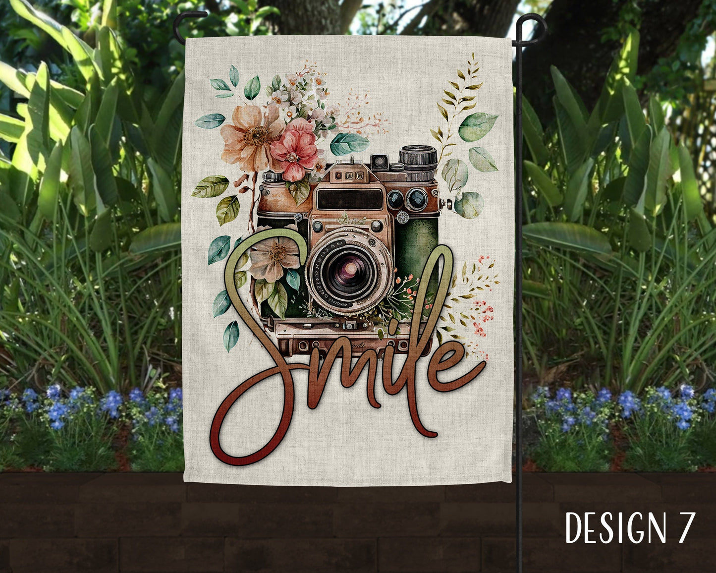 Smile Camera Photographer Art Garden Flag - 8 Design Choices