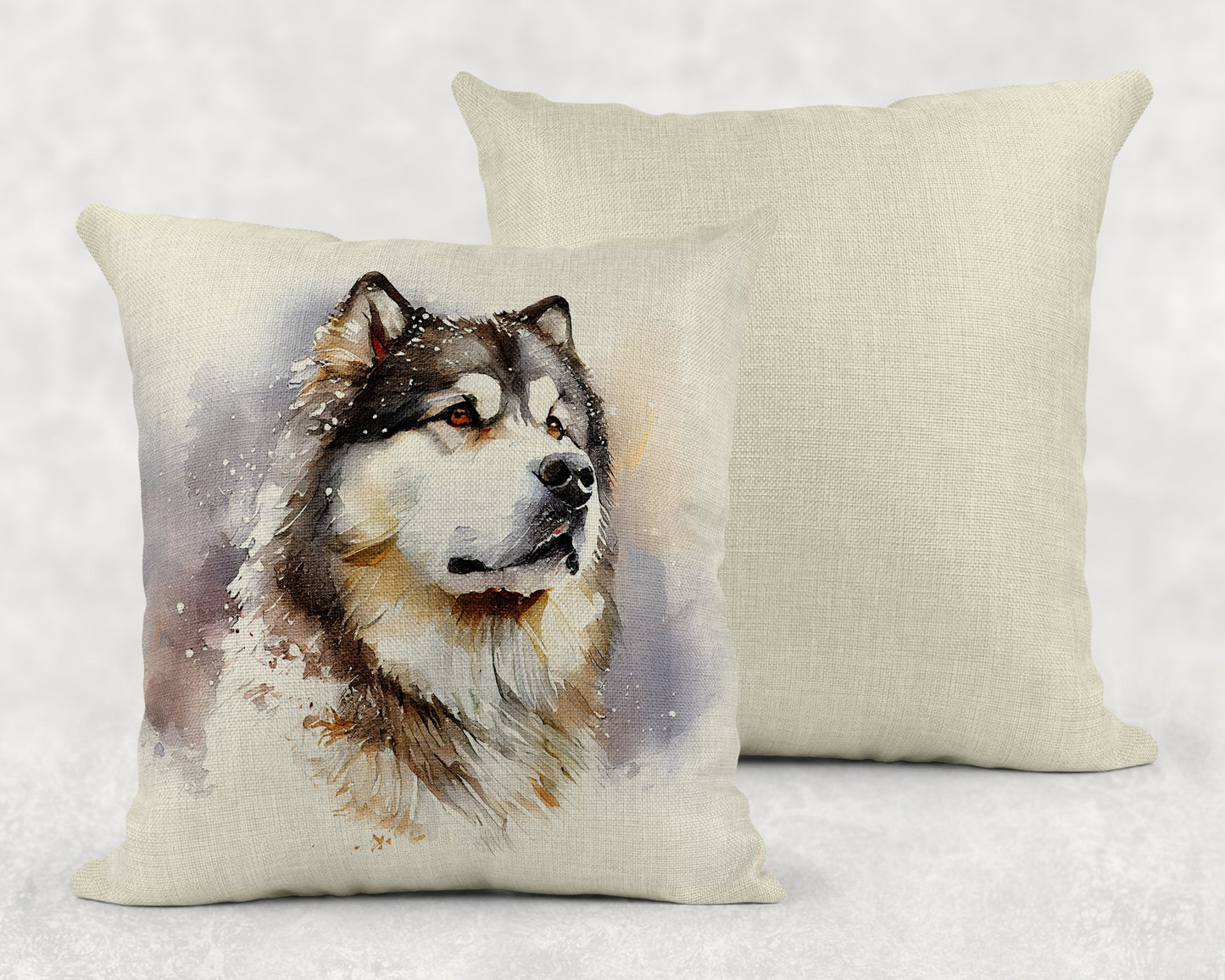 Watercolor Alaskan Malamute Linen Throw Pillow Sham