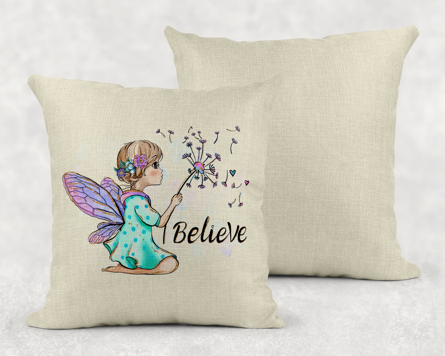 15.75 Inch Fairy Art Believe In Magic Linen Throw Pillow|Home Decor|Decorative Pillows|