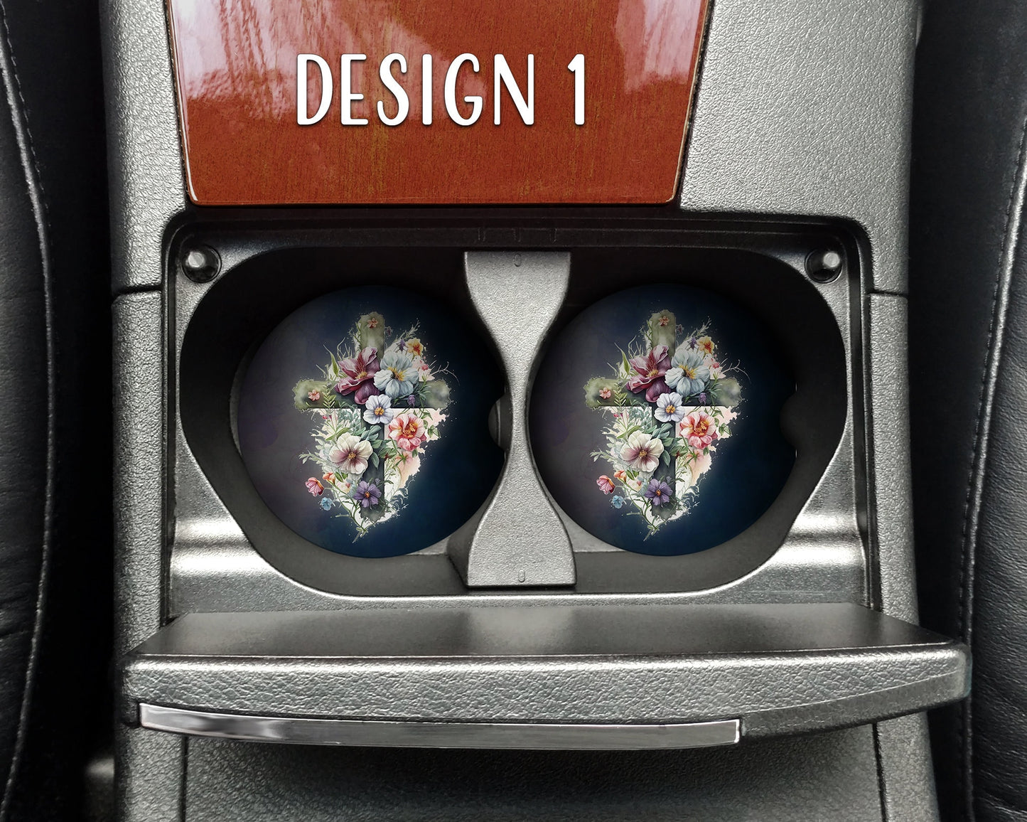 Watercolor Floral Crosses Art Car Coasters - Matching Pair - Set of 2 - Four Designs Available