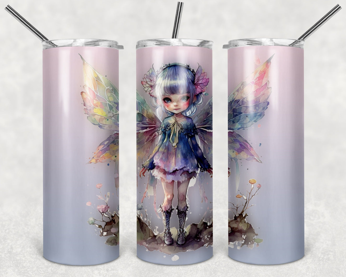 Purple Watercolor Fairy Portrait Art 20oz Skinny Tumbler - Stainless Steel
