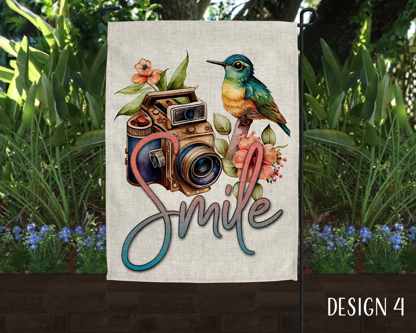 Smile Camera Photographer Art Garden Flag - 8 Design Choices