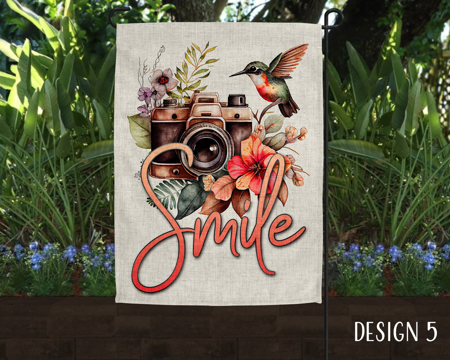 Smile Camera Photographer Art Garden Flag - 8 Design Choices