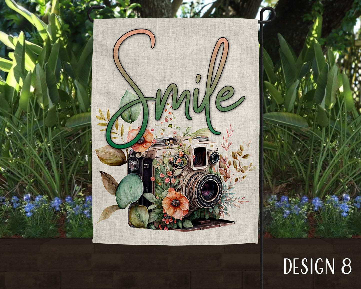 Smile Camera Photographer Art Garden Flag - 8 Design Choices