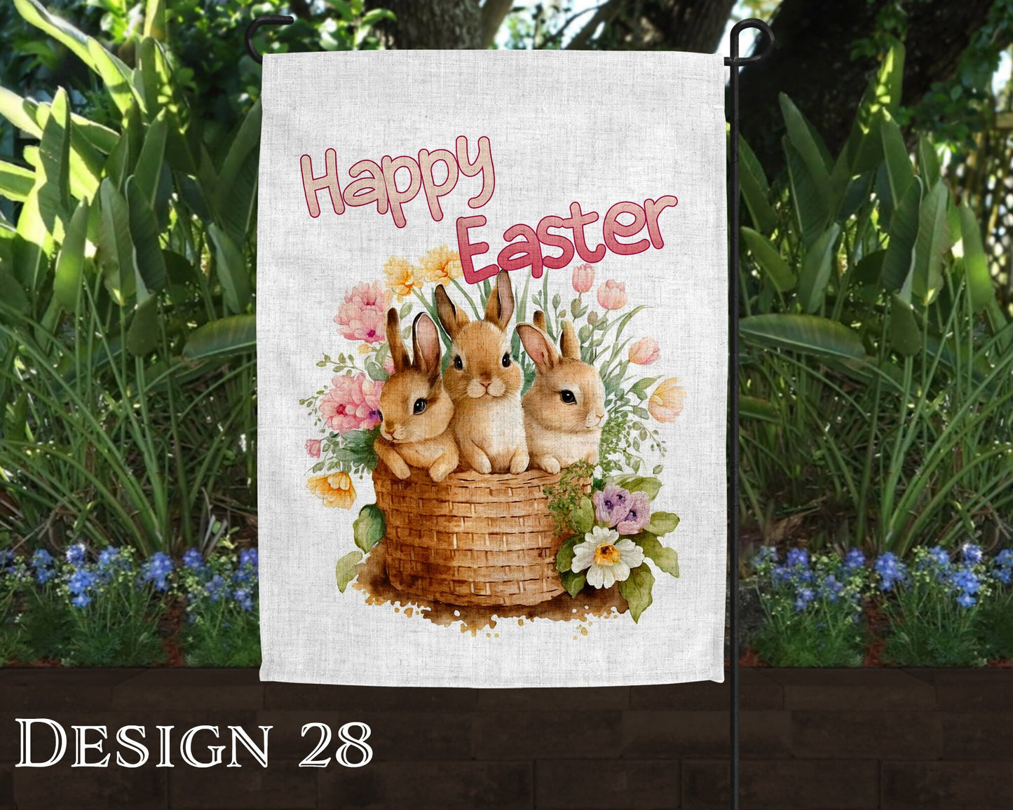 Watercolor Happy Easter Art Linen Garden Flag - 8 Design Choices - Batch 3