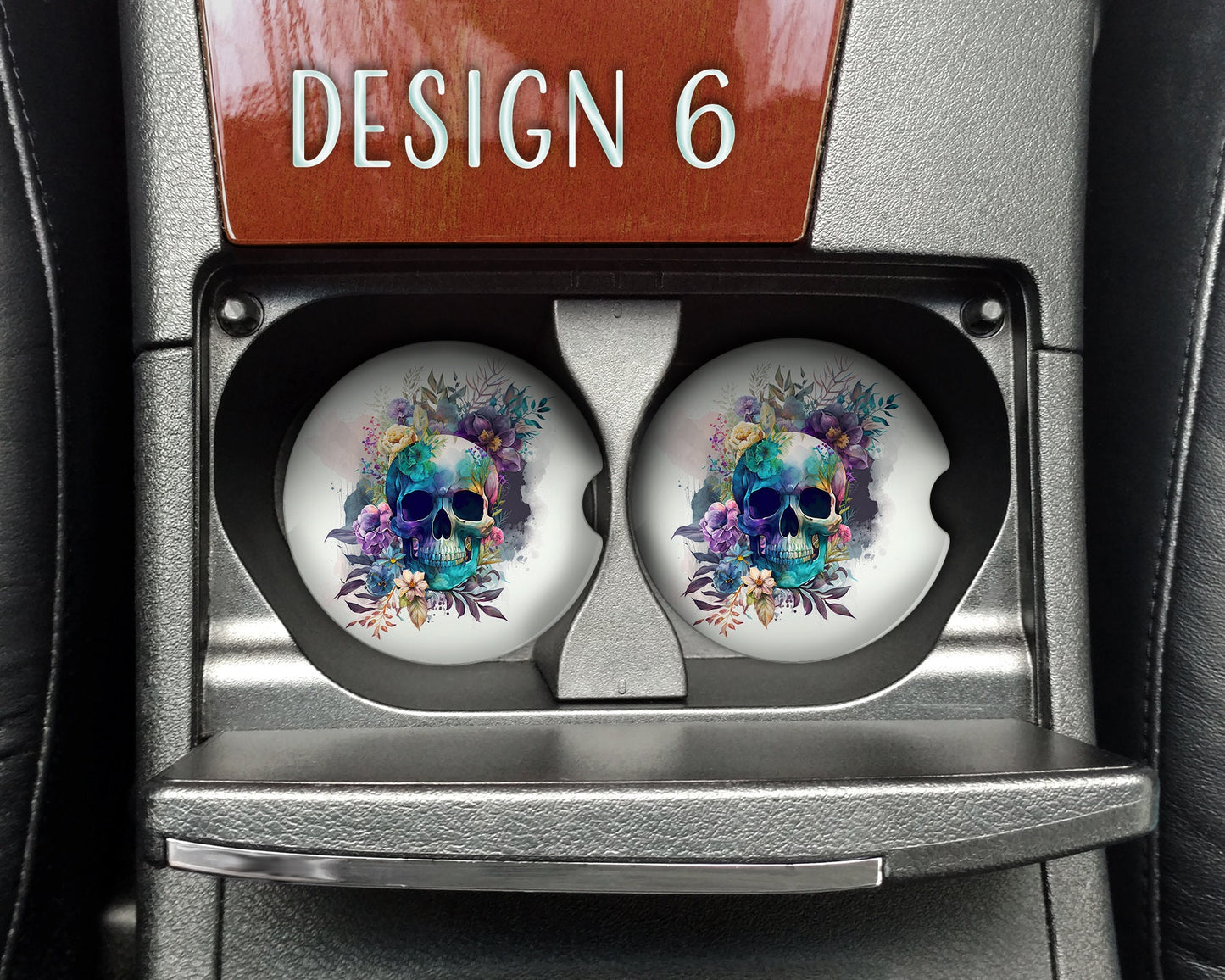 Watercolor Floral Skull Art Car Coasters - Matching Pair - Set of 2 - Nine Designs Available