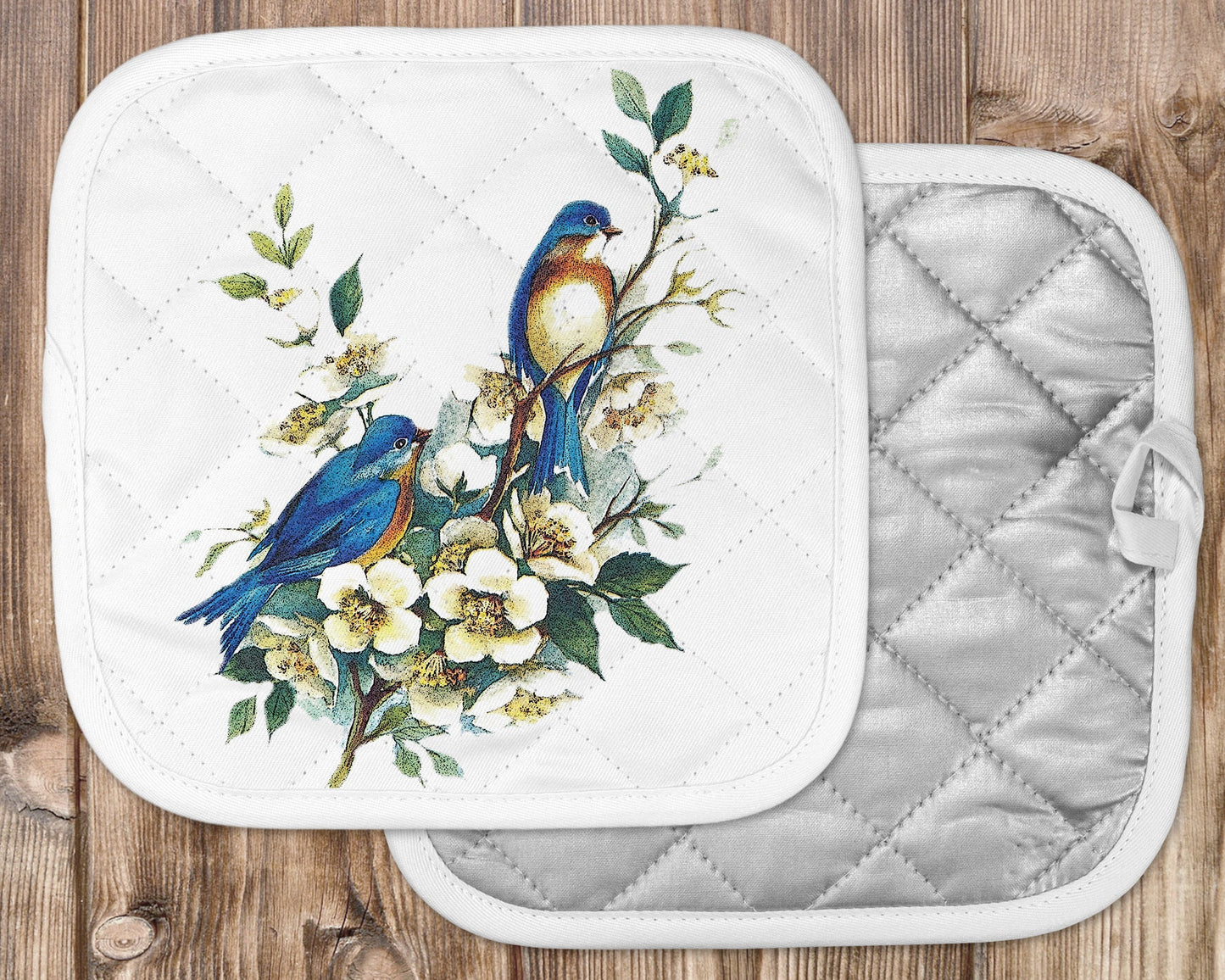 Beautiful Watercolor Bluebirds Art Potholder