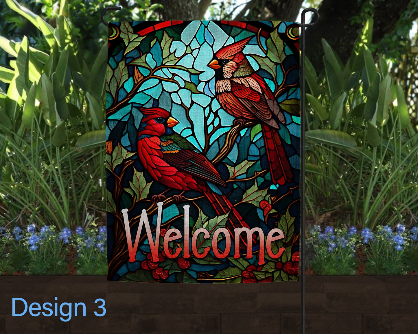 Stained Glass Art Linen Garden Flag - 8 Design Choices