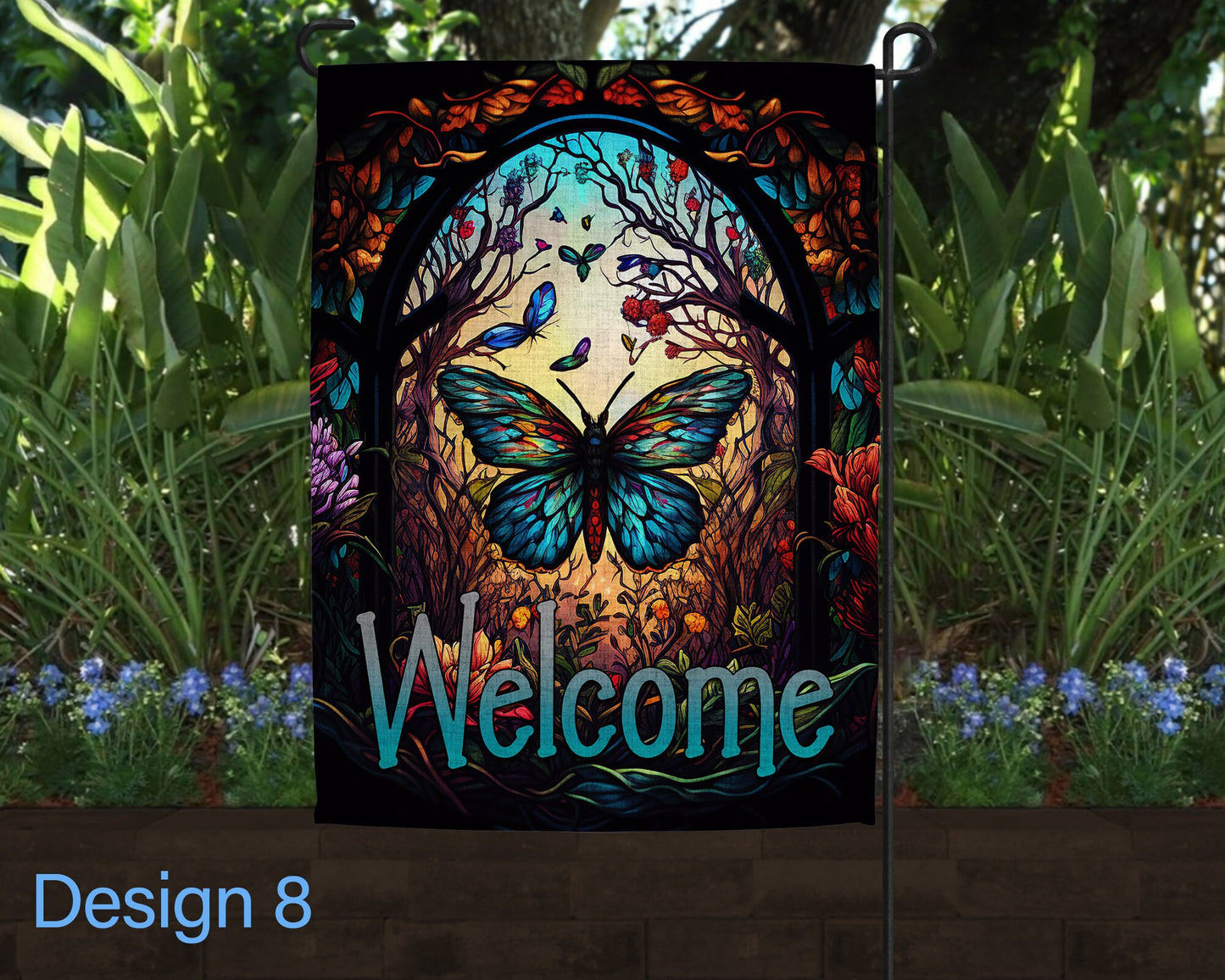 Stained Glass Art Linen Garden Flag - 8 Design Choices