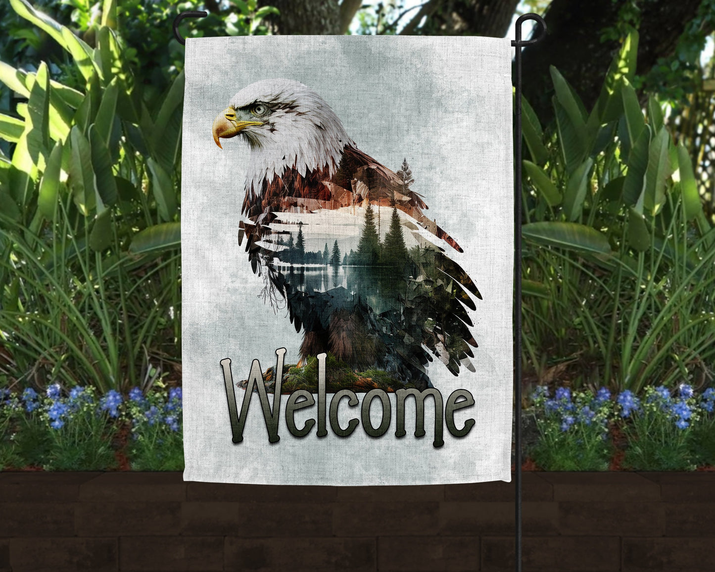 Watecolor Bald Eagle Art Linen Garden Flag