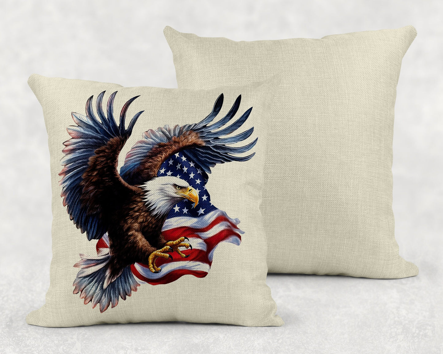 15.75 Inch Bald Eagle Art Linen Linen Throw Pillow Sham
