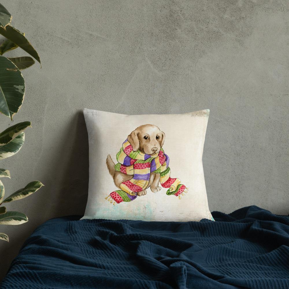 Cute Puppy in Scarf Throw Pillow - Schoppix Gifts