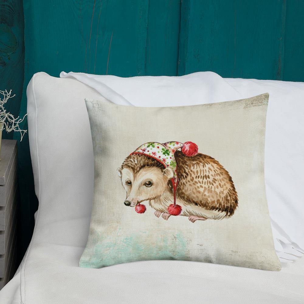 Cute Winter Hedgehog Premium Throw Pillow - Schoppix Gifts