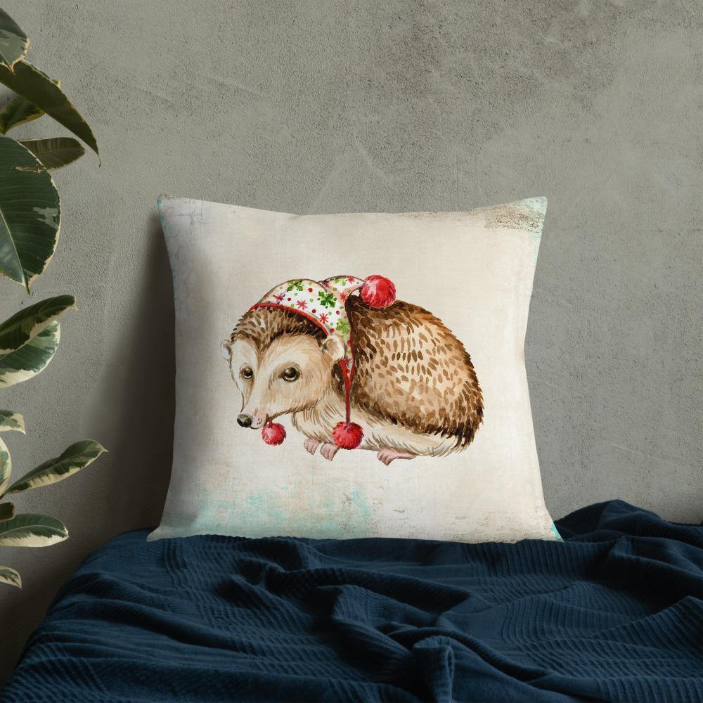 Cute Winter Hedgehog Premium Throw Pillow - Schoppix Gifts