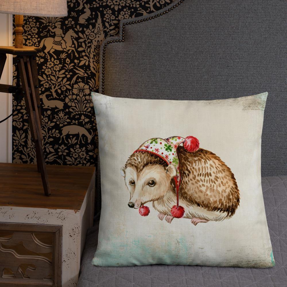 Cute Winter Hedgehog Premium Throw Pillow - Schoppix Gifts