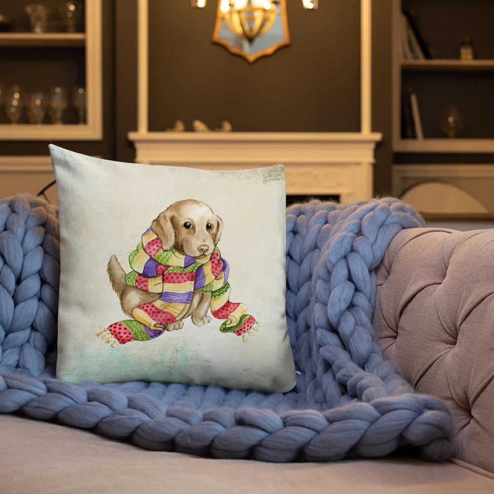 Cute Puppy in Scarf Throw Pillow - Schoppix Gifts