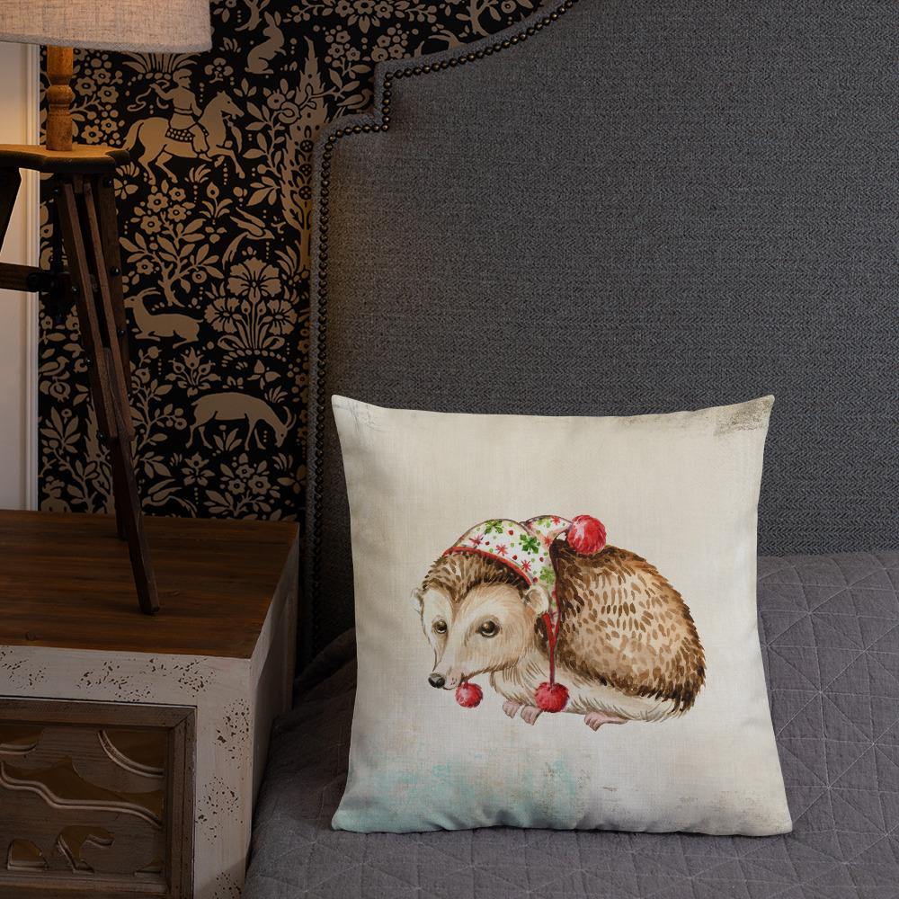 Cute Winter Hedgehog Premium Throw Pillow - Schoppix Gifts