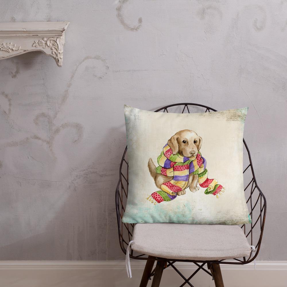 Cute Puppy in Scarf Throw Pillow - Schoppix Gifts