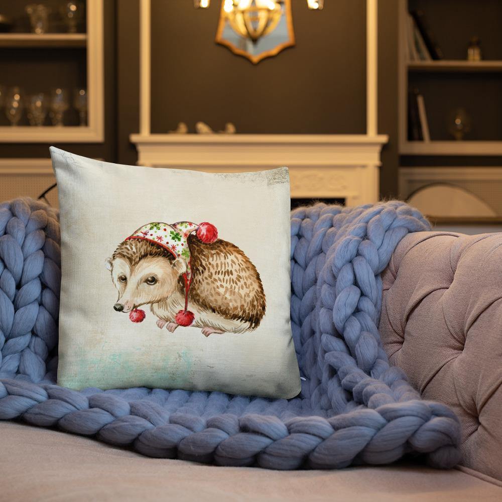 Cute Winter Hedgehog Premium Throw Pillow - Schoppix Gifts