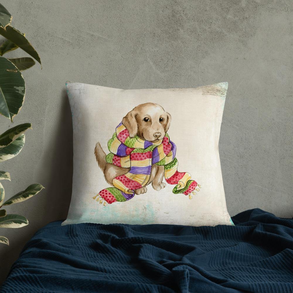 Cute Puppy in Scarf Throw Pillow - Schoppix Gifts