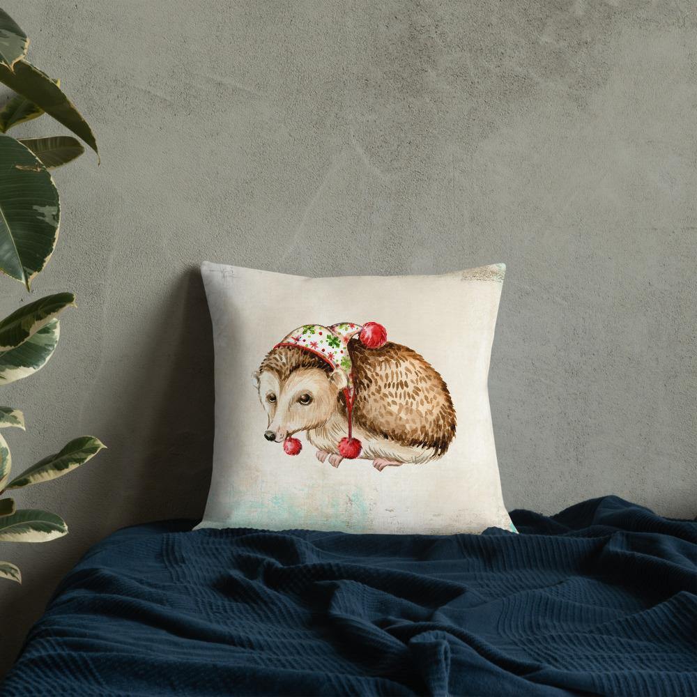 Cute Winter Hedgehog Premium Throw Pillow - Schoppix Gifts