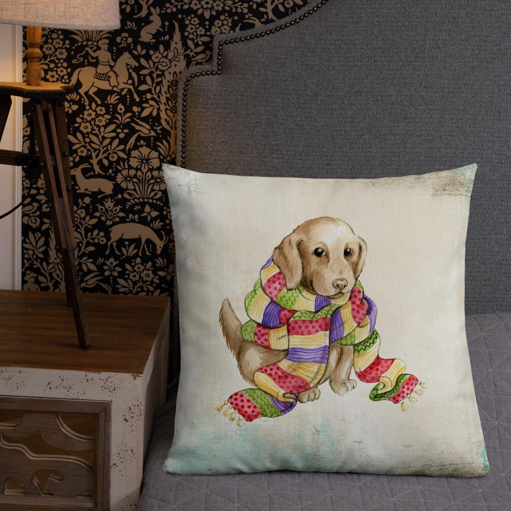 Cute Puppy in Scarf Throw Pillow - Schoppix Gifts
