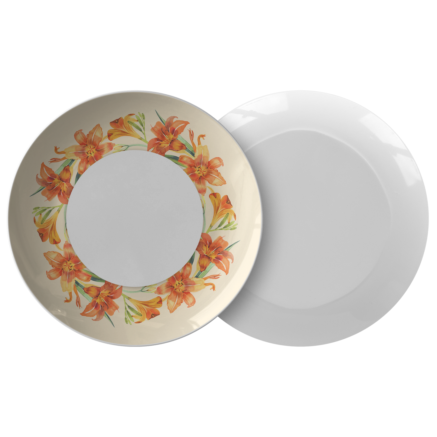 Orange Lilies Flower Wreath Decorative Plate