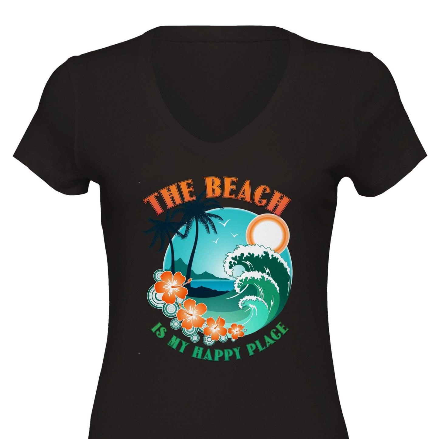 The Beach is my Happy Place Premium Womens V-Neck T-shirt - Schoppix Gifts