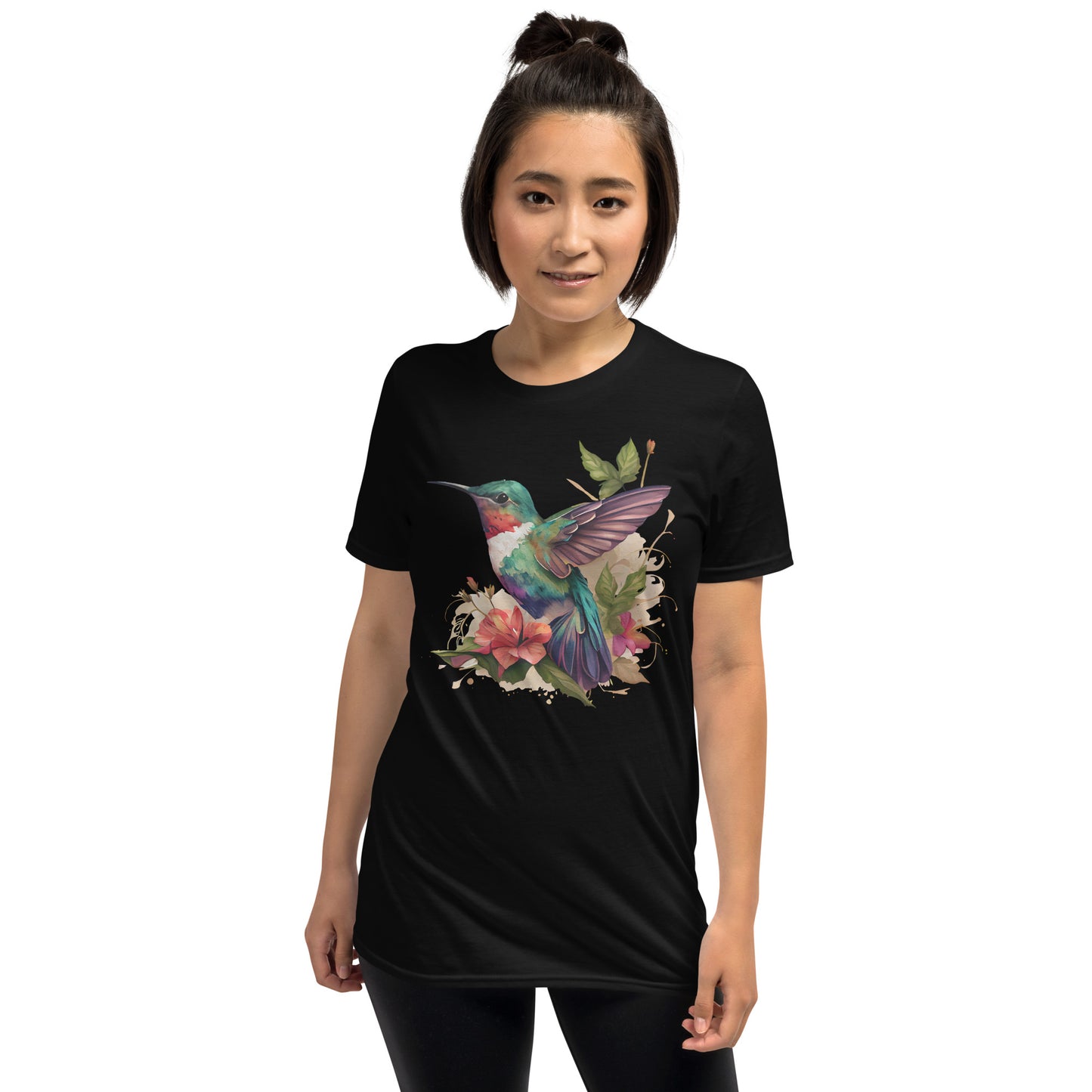 Beautiful Floral Hummingbird Art Short-Sleeve Unisex T-Shirt