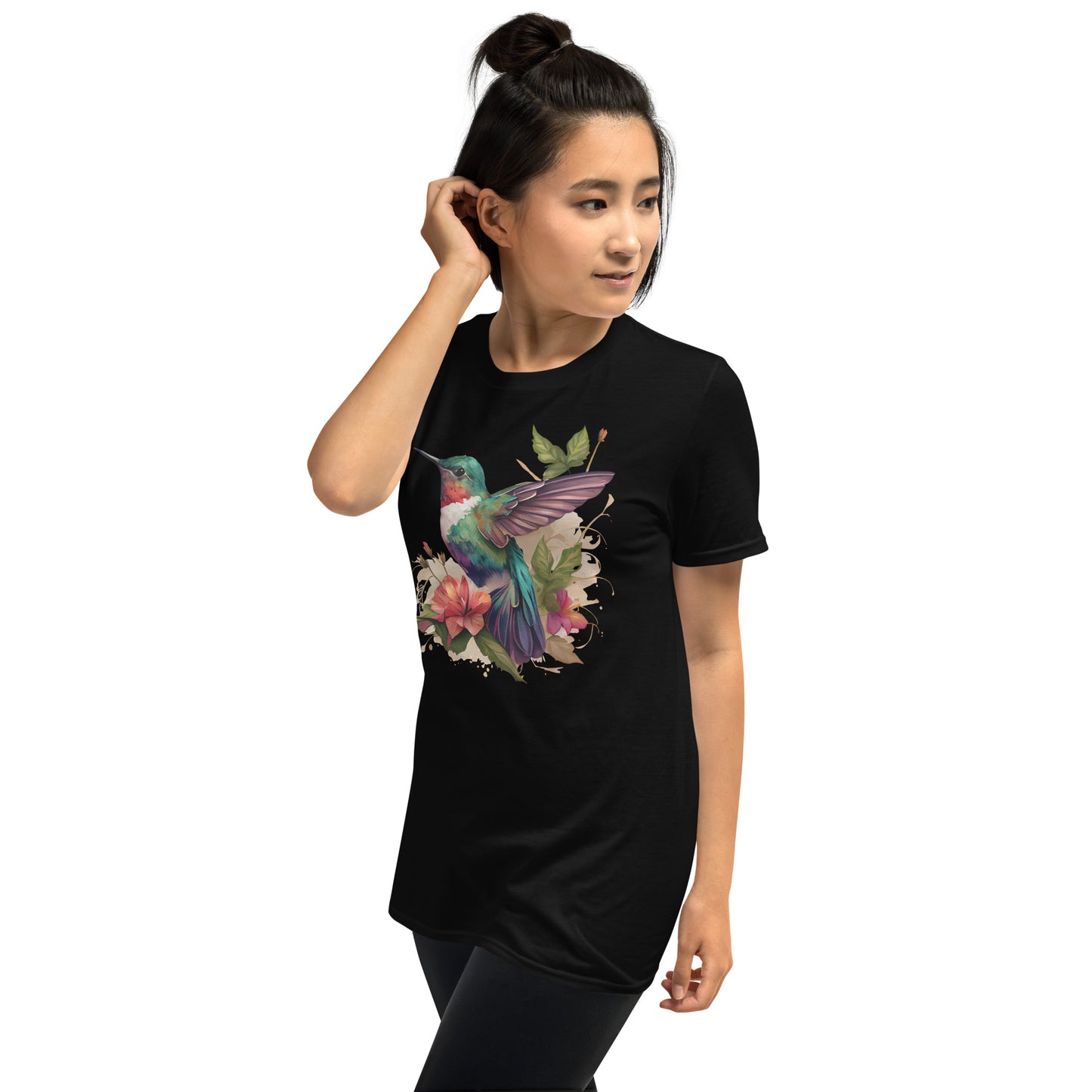 Beautiful Floral Hummingbird Art Short-Sleeve Unisex T-Shirt