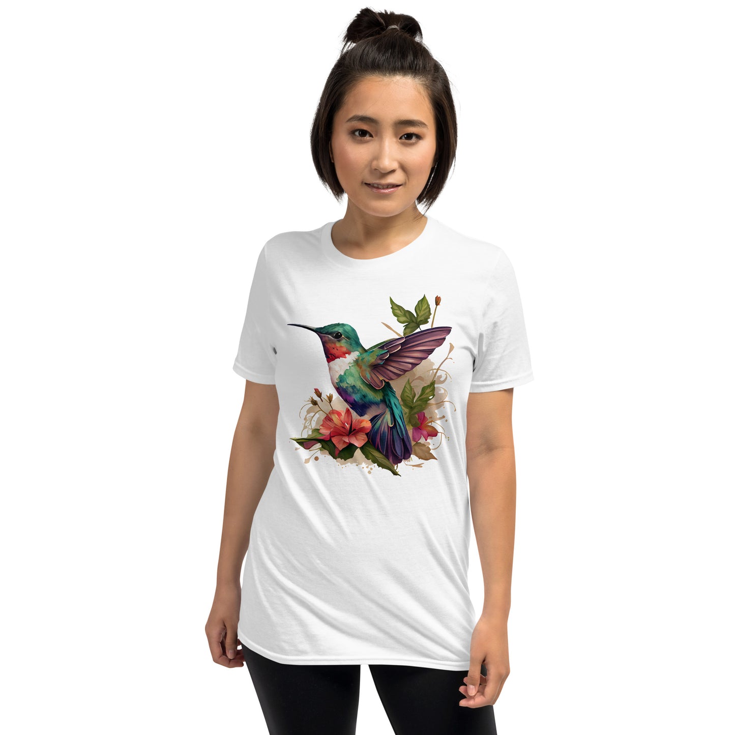 Beautiful Floral Hummingbird Art Short-Sleeve Unisex T-Shirt