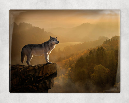 Desert Wolf Art Decorative Ceramic Tile with Optional Easel Back - 6x8 inches