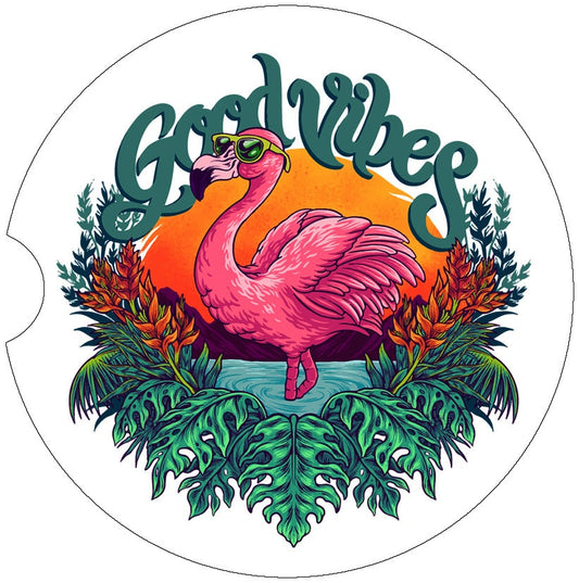 Good Vibes Flamingo Art Car Coasters - Matching Pair - Schoppix Gifts