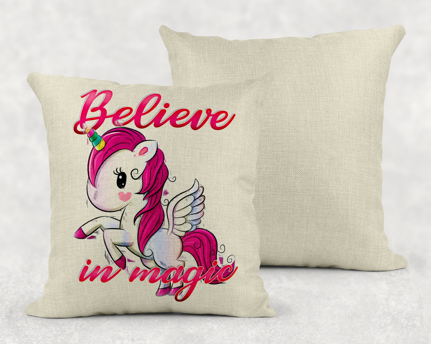 15.75 Inch Unicorn Believe In Magic Linen Throw Pillow|Home Decor|Decorative Pillows| - Schoppix Gifts