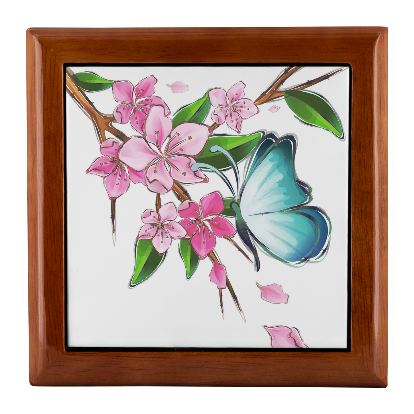 Blue Butterfly on Cherry Blossoms Jewelry Box - Schoppix Gifts