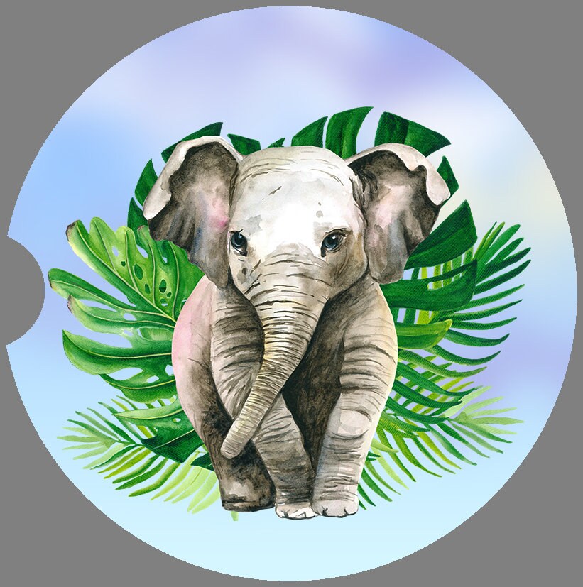 Cute Baby Elephant Art  Car Coasters  - Matching Pair - Schoppix Gifts