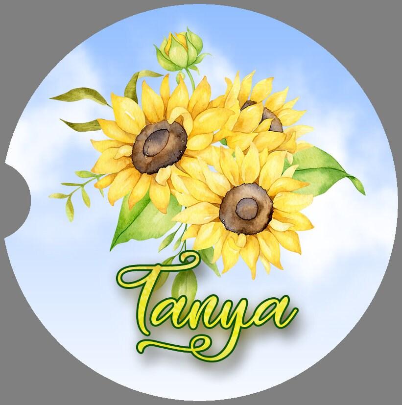 Personalized Sunflower Bouquet Art Car Coasters - Matching Pair - Schoppix Gifts