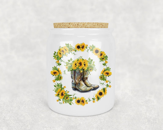 Sunflowers and Cowboy Boots Treat Jar - Schoppix Gifts